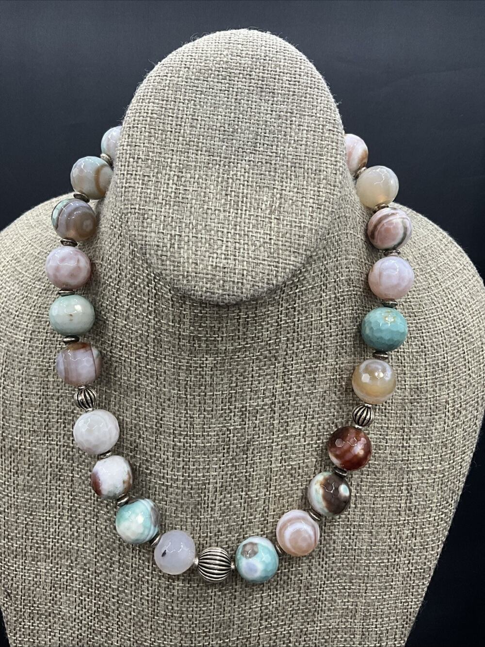 Barse Mixed Agate Beaded Necklace- Sterling Silver- NWT